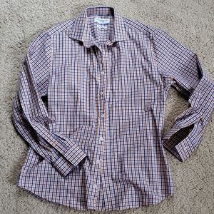 Mens Orange and Blue Button Dress Shirt